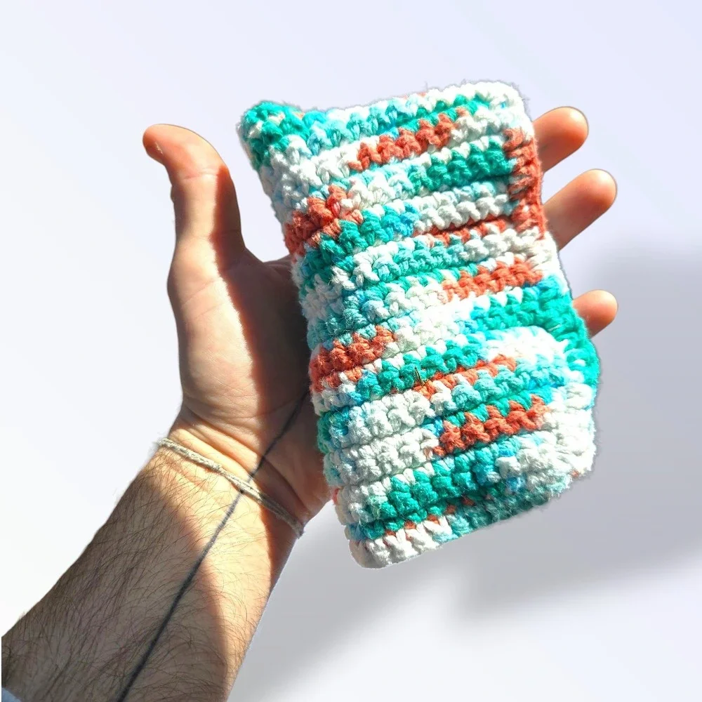 Handmade Baby Bib Crochet Teal Orange White 17
